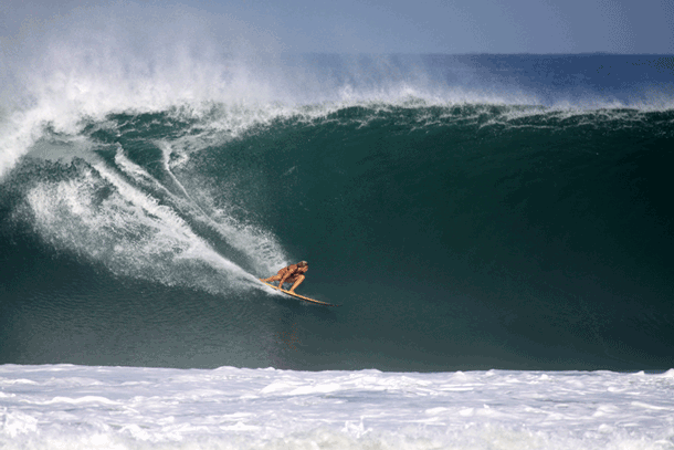 Jam Star pulling into a huge wave in Puertro Escondido, Mexico